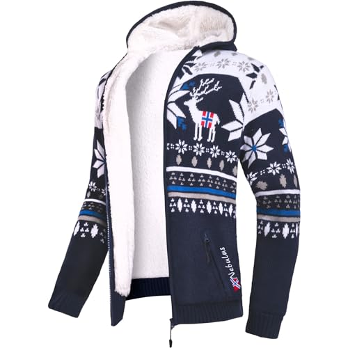 Nebulus Herren Jacke NORON, mit Kapuze, schicker Pullover im Norweger-Style (XXL, Navy-offwhite) von Nebulus