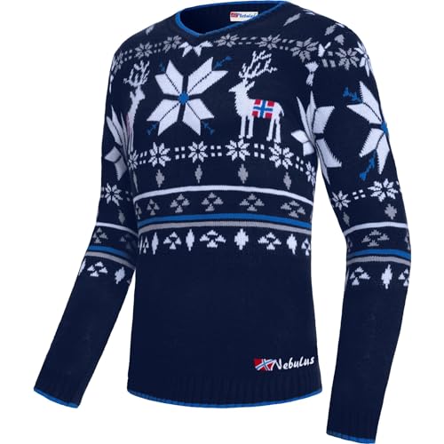 Nebulus Herren Pullover Breen, Warmer Pullover, schicker Pullover im Norweger-Style, Navy - 3XL von Nebulus