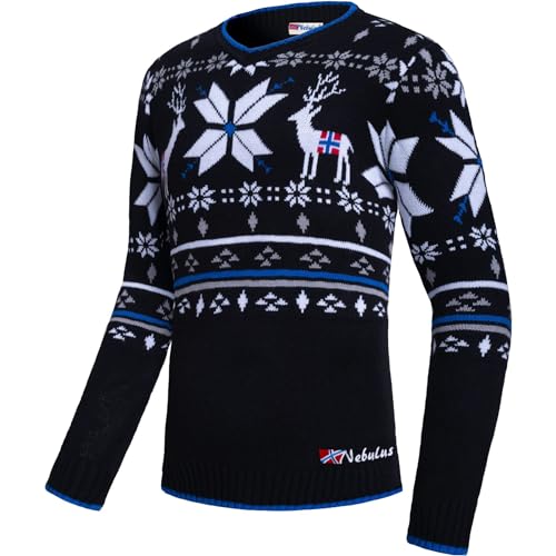 Nebulus Herren Pullover Breen, Warmer Pullover, schicker Pullover im Norweger-Style (DE/NL/SE/PL, Alphanumerisch, XXL, Regular, Regular, Schwarz) von Nebulus