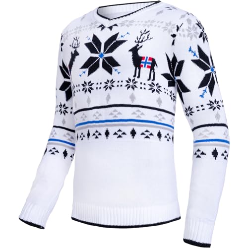 Nebulus Herren Pullover Breen, Warmer Pullover, schicker Pullover im Norweger-Style, weiß - 3XL von Nebulus