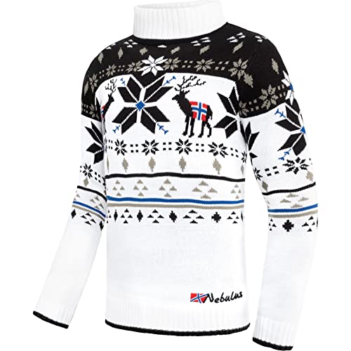 Nebulus Herren Norweger Strickpullover Stag, lässiger Pullover, vielseitig, weiß - S von Nebulus