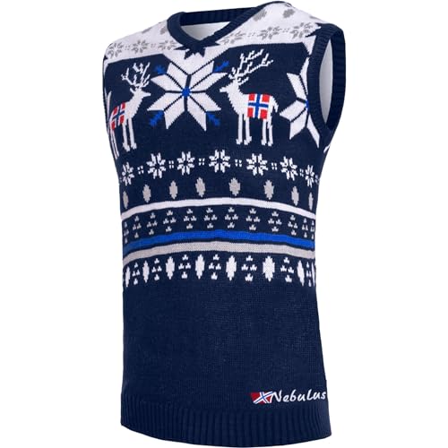 Nebulus Herren Pullunder Sleever, Warmer Pullunder, schicker Pullunder im Norweger-Style, Navy-Offwhite - L von Nebulus