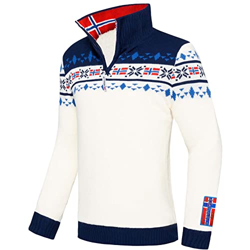 Nebulus Herren Strickpullover Steen, gefütterte Jacke, warm und flauschig, Offwhite-Navy - L von Nebulus