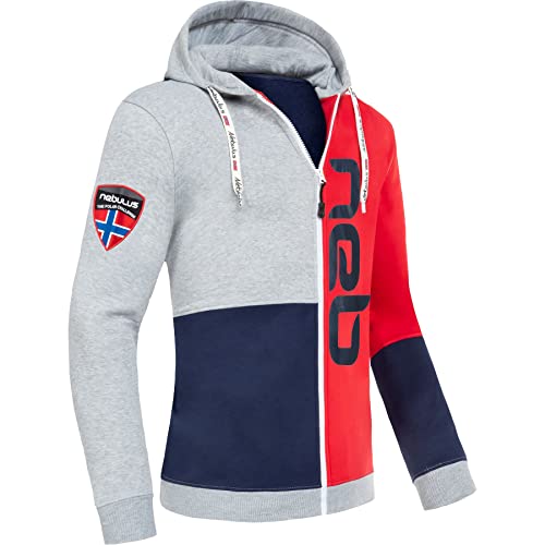 Nebulus Herren Sweatjacke NEBSTER, Jacke, praktische Kapuzenjacke, Navy-rot-grau - XXL von Nebulus