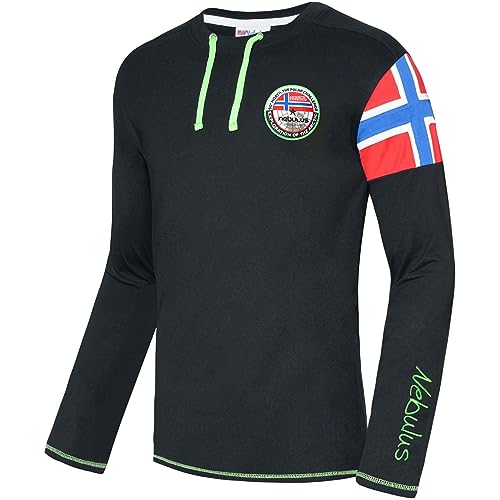 Nebulus Herren Langarmshirt FRERK, Longsleeve, Rundhalsausschnitt (DE/NL/SE/PL, Alphanumerisch, L, Regular, Regular, schwarz-grün) von Nebulus