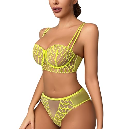 Necalisi BH BH Damen mit bügel Gelb Damen unterwäsche Set Unterwäsche Lingerie BH und G-String Spitze unterwäsche mit Strapse BH für große Brust 85C von Necalisi