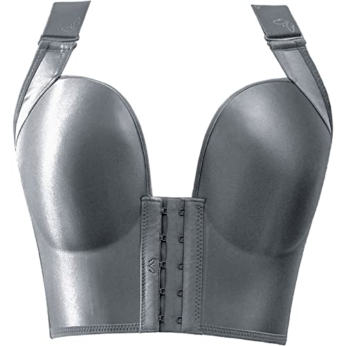 Necalisi BH Damen BH mit Verschluss vorne Grau BH ohne Bügel BH Damen, Ultra Weicher Nahtloser Bustier Damen BH Damen Push up 90C von Necalisi