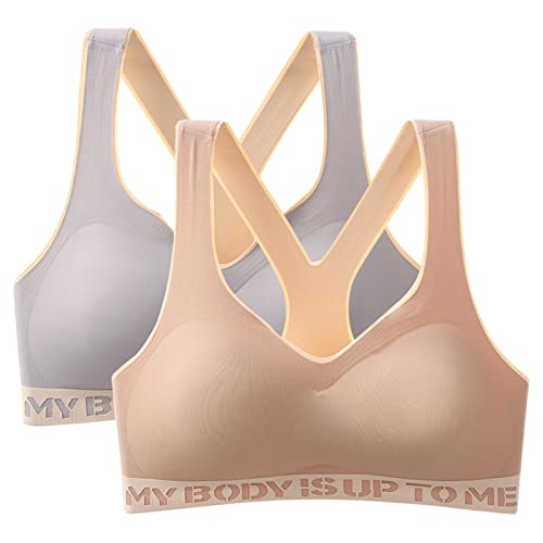 Necalisi BH Damen Grau+Hellgelb Sport BH Damen Bustier mittelstarkem Halt ohne Bügel atmungsaktiv Joggen Yoga Jumping Fitness Push up Bra 95C von Necalisi