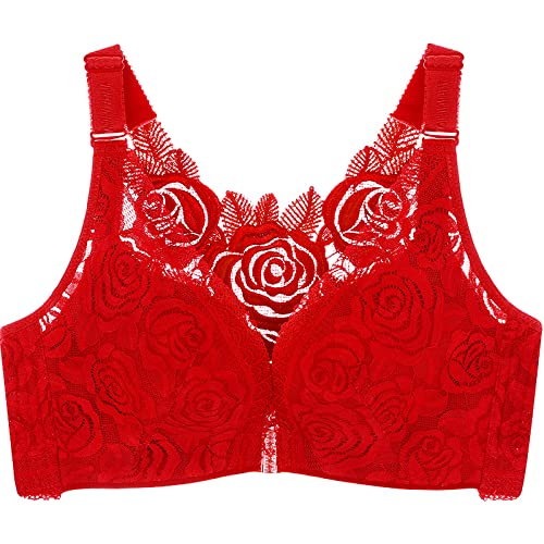 Necalisi BH Damen Rot Set Spitzen BH Ohne Bügel Gepolstert Bralette Bra V Ausschnitt für Damen Spitze BH Bustier Push up BH Set 120E von Necalisi