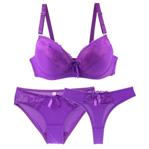 Necalisi BH Damen mit bügel BH Damen mit bügel Lila Damen unterwäsche Set Unterwäsche Lingerie Babydoll unterwäsche Spitze BH und Slip Push up BH Balconette BH Push up 95E von Necalisi