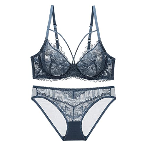 Necalisi BH Damen mit bügel Blau1 Damen BH Set BH Spitze Abnehmbare Träger Push Up Bügel BH Unterwäsche Lingerie Sets Push up BH 80D von Necalisi