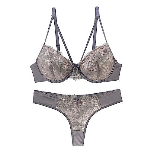 Necalisi BH Damen mit bügel Damen Set grau Damen Minimizer Große Größen Ungepolstert Spitzen BH - mit Bügel Vollschalen Dirndl Push up 90B von Necalisi