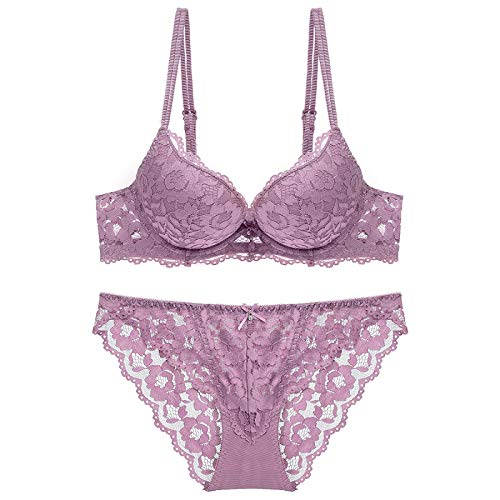 Necalisi BH Damen mit bügel Lila Dessous Damen Unterwäsche BH mit Bügel Spitze Push Up BH und Rückenfrei Tiefer Ausschnitt Dessous Set Lingerie Damen BH Push up 70A von Necalisi