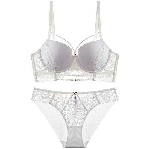 Necalisi BH Damen mit bügel Weiß Damen Dessous Set Unterwäsche Lingerie Babydoll Dessous Spitze BH und Slip Reizwäsche Push up BH BH für große Brust 85C von Necalisi