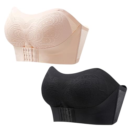 Necalisi BH Damen ohne bügel Push up BH ohne Buegel hellgelb + schwarz Damen Geformte Cups Trägerloser BH Rückenfrei Abnehmbare Träger Push Up Büstenhalter super Push up BH 110B von Necalisi