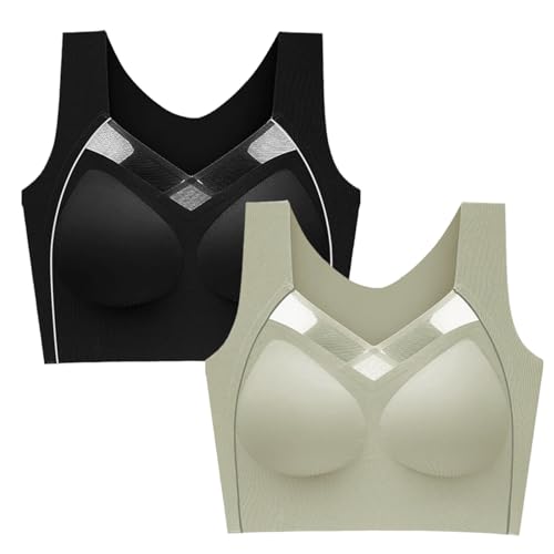 Necalisi BH Damen ohne bügel Schwarz + Grün Damen Sport BH Starker Halt Große brüste High Support Lauf Fitness Yoga Bra BH Grosse grössen 75D von Necalisi