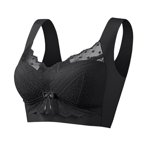 Necalisi BH Damen ohne bügel Schwarz BH Damen Ohne Bügel Bustier Abnehmbare Gepolstert Blumen Spitze Bralette Racerback Sexy Unterwäsche BH Push up extrem 85D von Necalisi