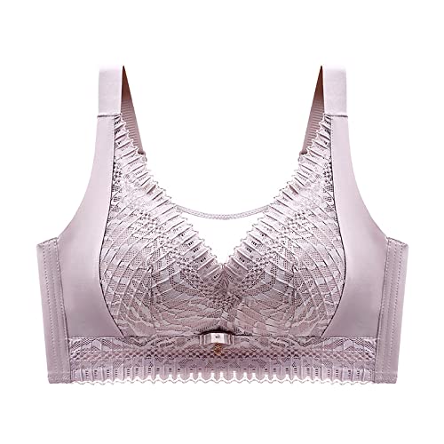 Necalisi BH Dirndl Push up Lila Damen BH Ohne Bügel Spitze Unterwäsche Push up Blumen Spitze BH Tiefer Ausschnitt Push up Bra 105E von Necalisi