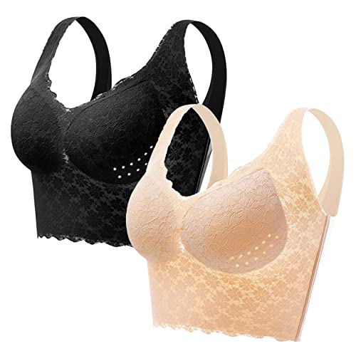 Necalisi BH Dirndl Push up Schwarz+Hellgelb Damen Starker Halt Sports Spitzen BH Große Brüste Ohne Bügel für Große Größen Push up BH 85C von Necalisi