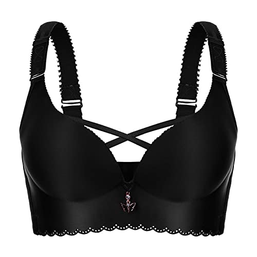 Necalisi BH Dirndl Push up Schwarz BH ohne Bügel Nahtloser Sport BH für Sport Freizeit und Beruf Pushup BH Damen 95D von Necalisi