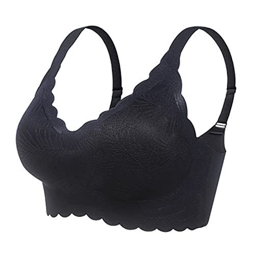 Necalisi BH Dirndl Push up Schwarz Damen BH Abnehmbare Pads Bralette Spitze BH ohne Bügel Triangle-BH V-Ausschnitt Blumen Unterwäsche Jeden Tag BHS super Push up BH 110D von Necalisi