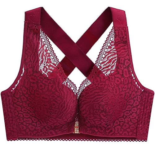 Necalisi BH Dirndl Push up Weinrot Spitzen BH Frauen Bustier Dünn Front Closure Push Up Ohne Bügel Top für Yoga Fitness Training Stretch Wohlfühl-BH super Push up BH 95B von Necalisi