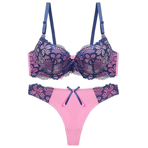 Necalisi BH Push up BH Set Rosa Damen Bügel Gepolsterter BH Spitze unterwäsche Push-up BH Unterwäsche Höschen-Sets Push up BH extrem 75B von Necalisi