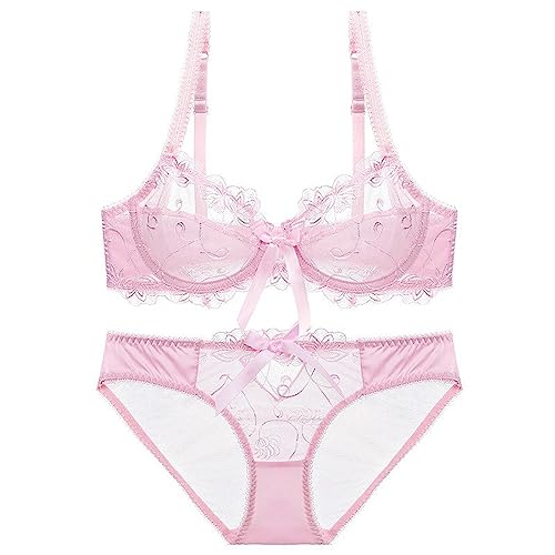 Necalisi BH Push up Rosa Damen BH Set BH Spitze Abnehmbare Träger Push Up Bügel BH Unterwäsche Lingerie unterwäsche Sets super Push up BH 80C von Necalisi