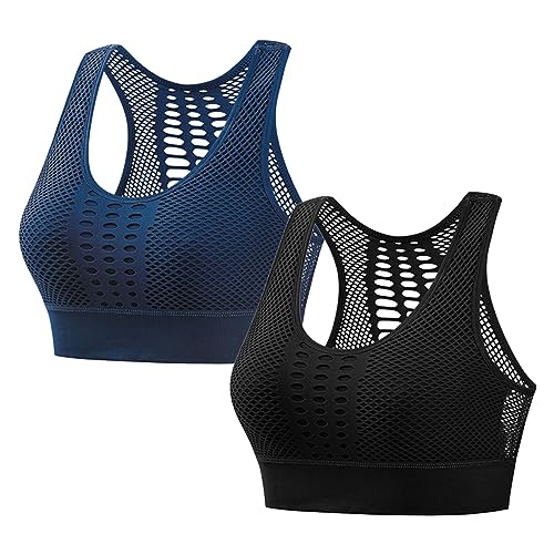 Necalisi BH Push up blau+schwarz Womens Strech Ohne Buegel Push up Yoga Sports BH Bra Top Set Fuer Fitnesstraining Polsterung Pushup BH Damen XL von Necalisi