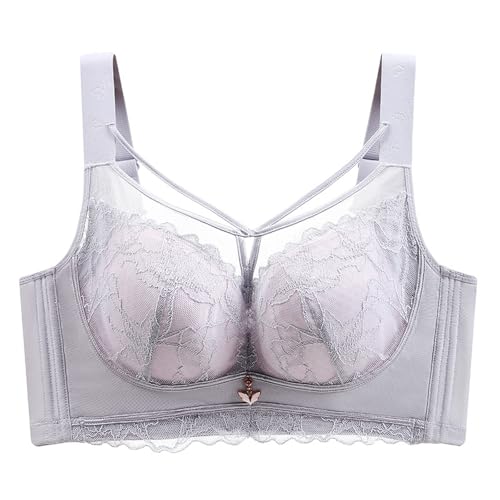 Necalisi BH Push up grau Bralette Damen Spitze Blumen Bustier Crop Top Triangel BH ohne Bügel Abnehmbare Gepolstert BH Balconette BH Push up 100E von Necalisi
