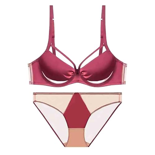 Necalisi BH Rot Damen Unterwäsche Set BH Und Slip Spitze Bügel BH Set Ungefüttert Dünn Lingerie Unterwäsche mit Hakenverschluss BH mit Spitze 95D von Necalisi