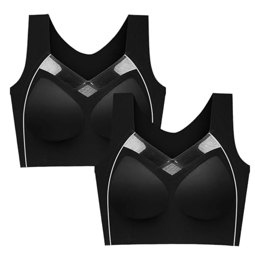 Necalisi BH Schwarz (2pcs) Sport BH Damen Yoga Sports Top Mittlere Halt Fuer Fitness Lauf Yoga BH für große Brust 110C von Necalisi