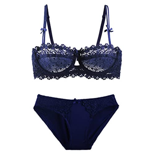 Necalisi BH Set 75A blau Damen Push Up BH mit Bügel BH Gepolstert Elegant Vollschalen Floraler Spitze BH ohne Polster Soft Cup von Necalisi