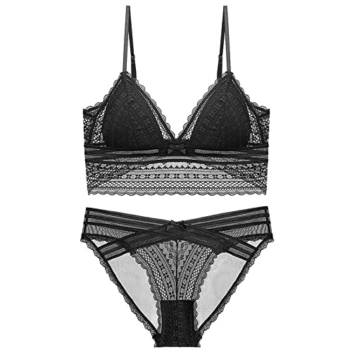 Necalisi BH Set BH ohne Bügel Bralette aus Spitze BH Damen - Sexy Dessous - BH für Frauen Bustier Schwarz 70A von Necalisi