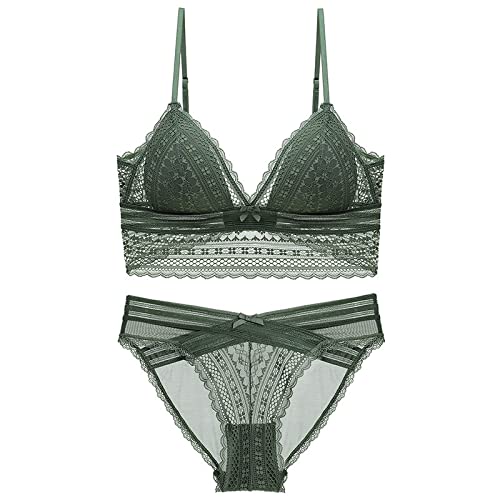 Necalisi BH Set BH ohne Bügel Bralette aus Spitze Damen BHS Elegant Vollschalen BH Push up BH Bustier Damen Soft Bra grün 80A von Necalisi