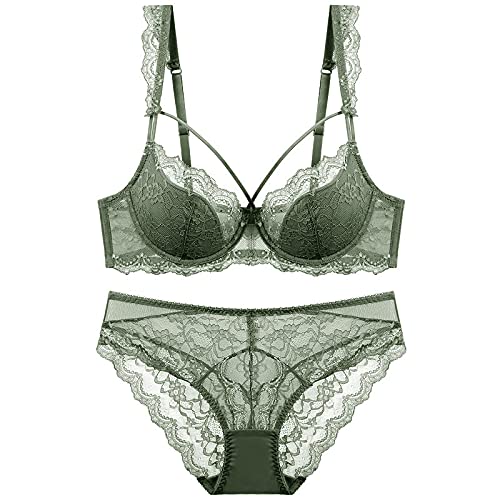 Necalisi BH Set Bügel BH Spitze BH Elegant Bralette Damen Sexy Bustier Bra U-Förmiger Rücken-BH grün 80A von Necalisi