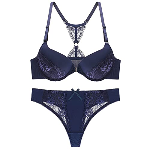 Necalisi BH Set Damen BH mit Verschluss vorne Blau Damen BHS Elegant Vollschalen Bügel BH Spitzen BH Push up BH Bustier Damen Soft Bra Verstellbaren Träger BH Grosse grössen 85B von Necalisi