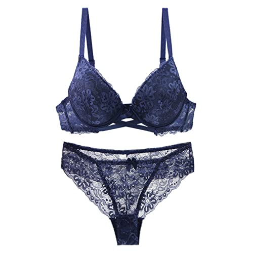 Necalisi BH Set Damen Blau Damen Spitze BH Soft Mesh Bügel BH Unlined Durchsichtig Damen Spitze BH Verstellbare Träger BH Damen Push up 95E von Necalisi