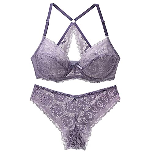 Necalisi BH Set Damen Lila Damen Spitzen Push Up BH Unterwäsche Sets Damen Soft Bra Große Größen Unterwäsche Damen BH Push up 100D von Necalisi