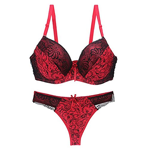 Necalisi BH Set Damen Rot Damen BHS Elegant Vollschalen Bügel BH Spitzen BH Push up BH Bustier Damen Soft Bra Verstellbaren Träger Pushup BH Damen 90C von Necalisi