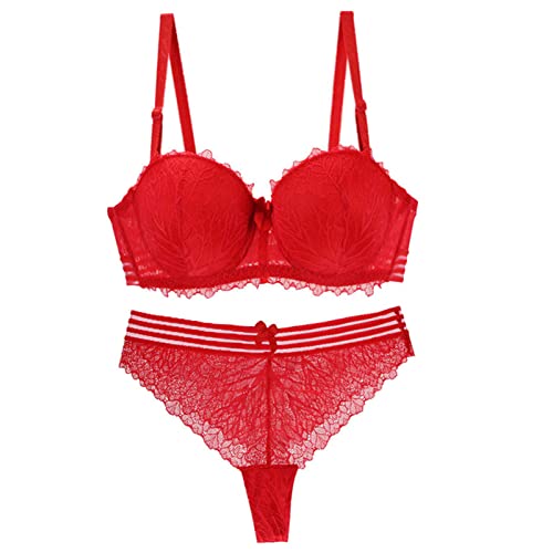 Necalisi BH Set Damen Rot Spitzen BH Buegel Bralette Damen Spitze Bustier Abnehmbare Gepolstert Nicht Abnehmbarer Schulterriemen Unterwäsche Push up Bra 85E von Necalisi