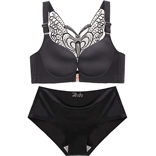 Necalisi BH Set Damen Vorderverschluss BH Schwarz Damen-BHS Push up Bra T-Shirt BH Damen Ohne Buegel Regulierbare Träger Nicht Gepolsterter Bustier Damen Dessus unterwäsche 100D von Necalisi