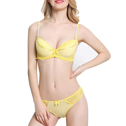 Necalisi BH Set Damen gelb Damen Push Up BH mit floraler Spitze gepolsterter Bügel BH Komfort BH Dirndl BH 100B von Necalisi