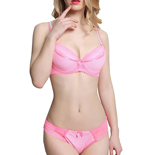 Necalisi BH Set Damen rosa Damen BHS Elegant Vollschalen Bügel BH Spitzen BH Push up BH Bustier Damen Soft Bra Verstellbaren Träger Dirndl BH 100D von Necalisi