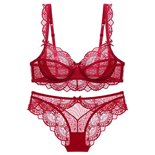 Necalisi BH Set Dunkelrot Damen Ungefüttert Bügel Spitze BH mit Gepolstert Schulter Gurte Push Up BH Komfort BH Bustier Ungepolstert Soft Cup Vollschalen 75B von Necalisi