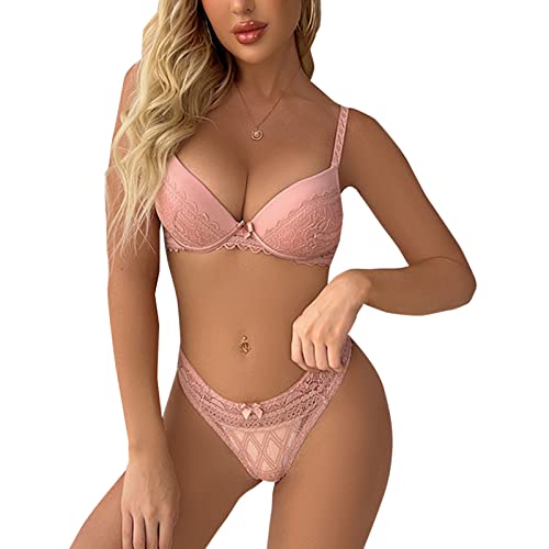 Necalisi BH Set Rosa Damen Push Up BH mit Blumen Spitze Schalen Bügel BH Gepolstert Elegant BH Push up 85B von Necalisi