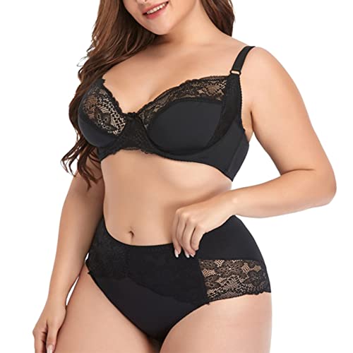 Necalisi BH Set Schwarz Damen Minimizer Große Größen Ungepolstert Spitzen BH - mit Bügel Vollschalen BH Damen Push up 110D von Necalisi