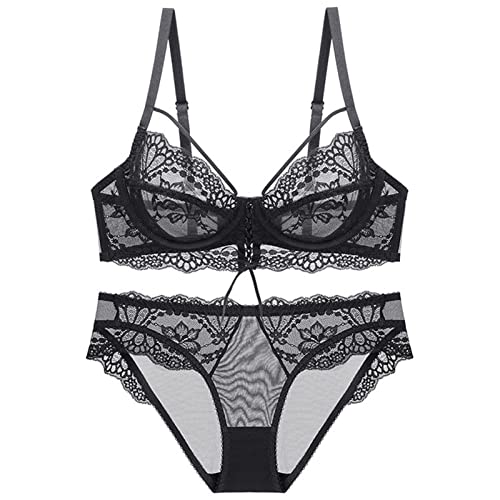 Necalisi BH Set Schwarz Damen Push Up BH mit Blumen Spitze Schalen Bügel BH Gepolstert Elegant Pushup BH Damen 85B von Necalisi