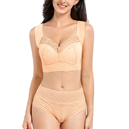 Necalisi BH Set Sport BH Hellgelb Set Spitzen BH Ohne Bügel Gepolstert Bralette Bra V Ausschnitt für Damen Spitze BH Bustier Push up BH Set 120D von Necalisi