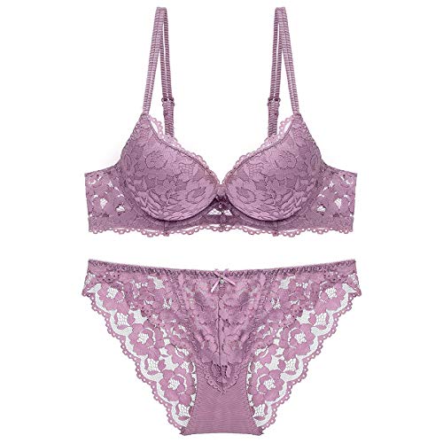 Necalisi BH Set Violett Damen 1/2 Cup Spitze BH Soft Mesh Bügel BH Unlined Durchsichtig Damen Spitze BH Verstellbare Träger 75A von Necalisi